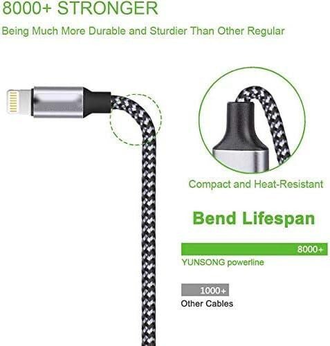 MFi - Tanúsítvánnyal Rendelkező iPhone 1m - es Nylon Fonott Györstöltő USB Kábel 3db - BShopy