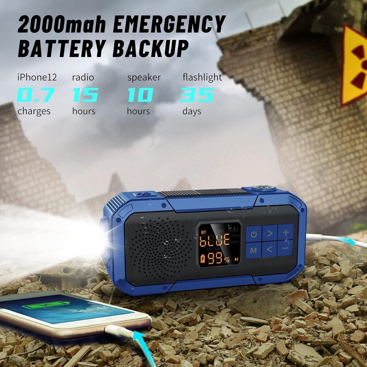 Radio portabil multifuncțional – Bluetooth, powerbank, solar, lanternă de urgență - BShopy