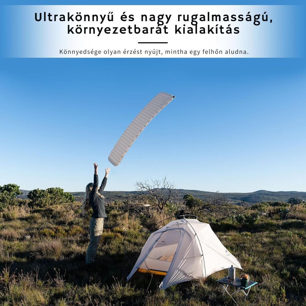 Naturehike Könnyen Felfújható Kempingmatrac – 3,5 cm Vastag, Ultrakönnyű (490 g), Téglalap Forma, Világosszürke - BShopy