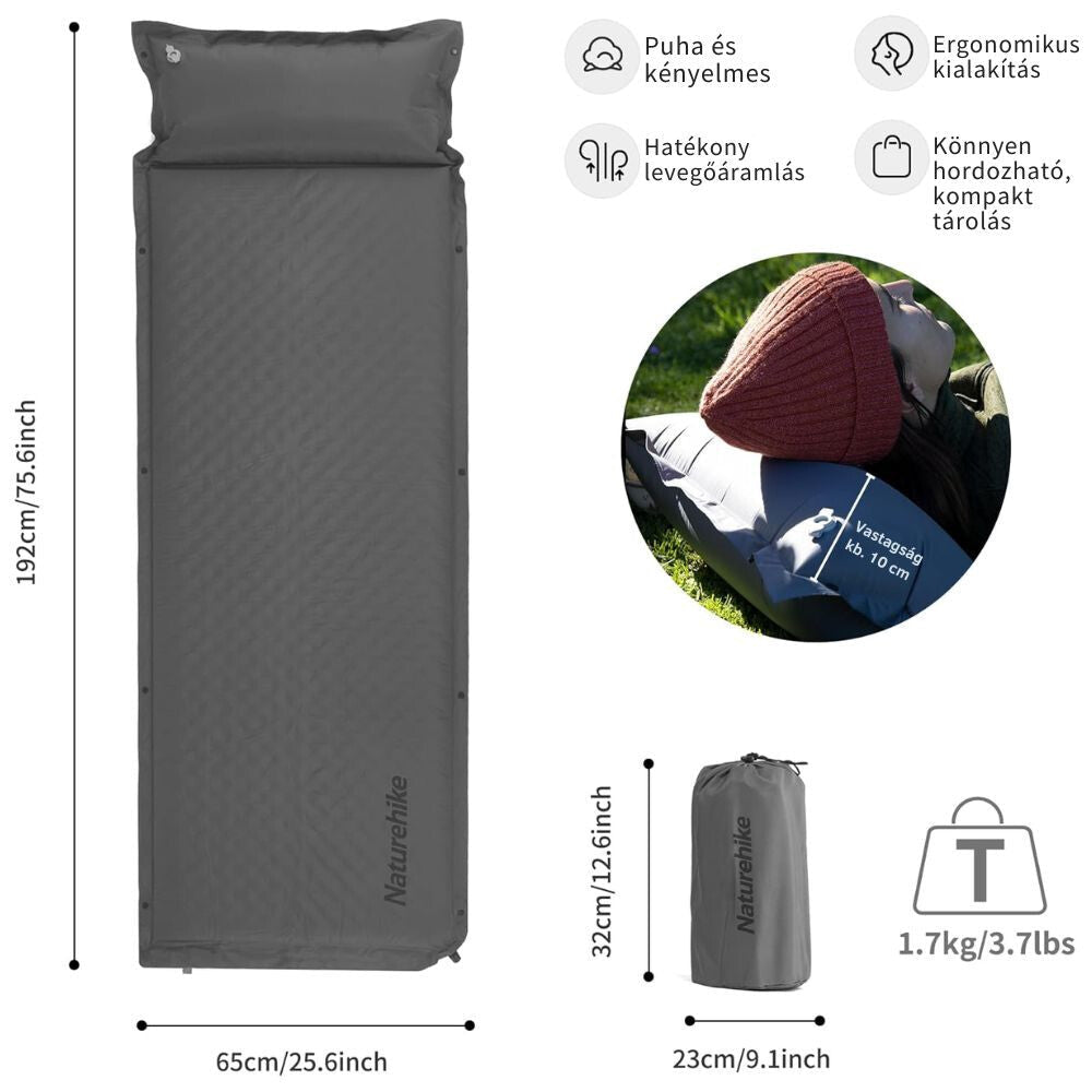 Naturehike Könnyen Felfújható Kempingmatrac Beépített Párnával – 6 cm Vastag, Összekapcsolható - BShopy