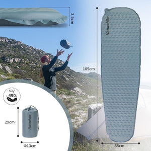 Naturehike Könnyen Felfújható Kempingmatrac – 3,5 cm Vastag, Ultrakönnyű (490 g), Múmia Forma, Szürkéskék - BShopy