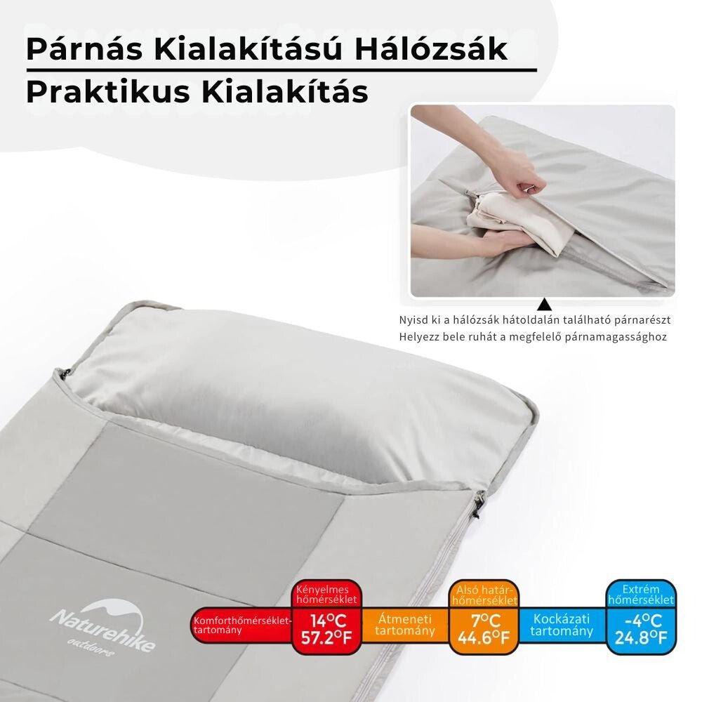 Naturehike Ultrakönnyű Nyári Hálózsák Párnatartó Zsebbel – Összekapcsolható (820 g), Szürke - BShopy
