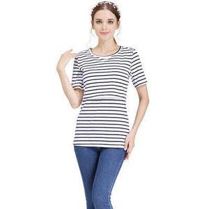 Női Kismama Szoptatós Póló, Rövid Ujjú Felső (Fekete - Fehér Csíkos) S - BShopy