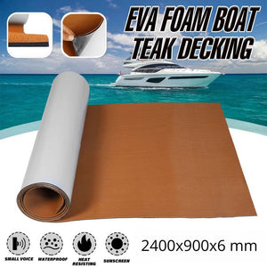 Öntapadós EVA Hajópadló Burkolólap 2400x900x6 mm - Világosbarna Teak Minta, Csúszásmentes, Vízálló - BShopy