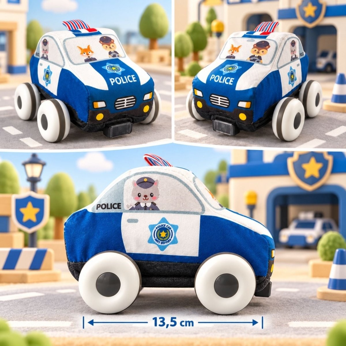 Mașină de jucărie din material moale, cu telecomandă, pentru bebeluși, cu covoraș de joacă (mașină de poliție) - BShopy