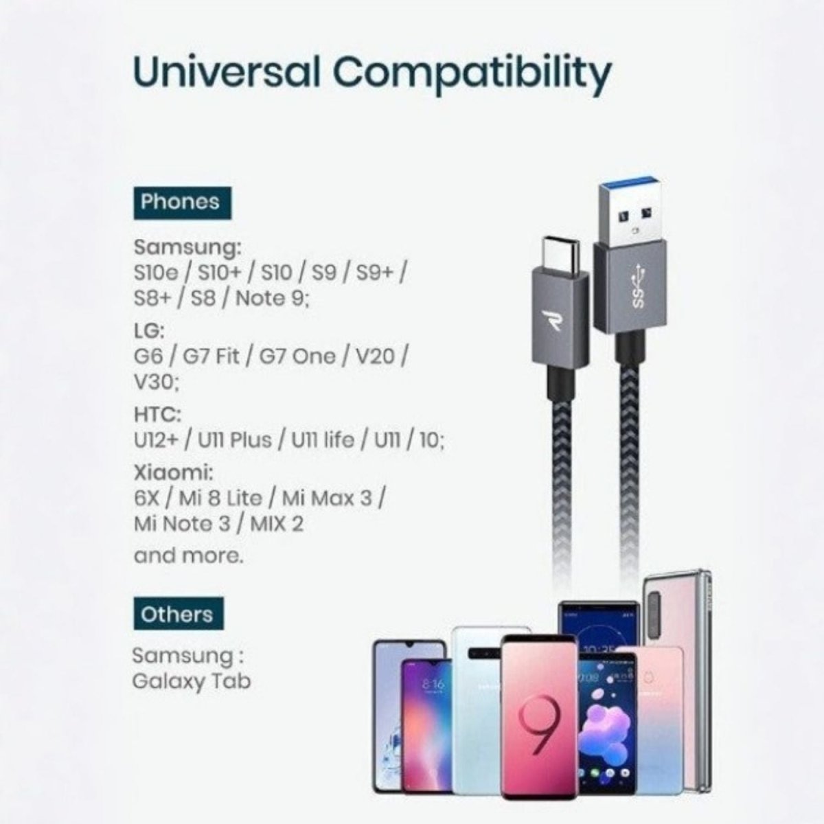 Rampow USB - C Fonott Adatkábel 2m Szürke - Gyorstöltés és Adatátvitel - BShopy