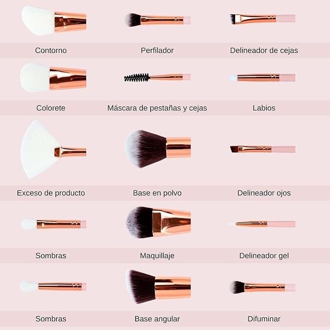 Rózsaszín Sminkecset Készlet Tartóval – 15 db - os - BShopy