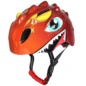 Cască de bicicletă roșie pentru copii cu dinozaur