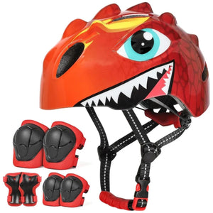 Set cască roșie cu dinozaur pentru copii și echipament de protecție