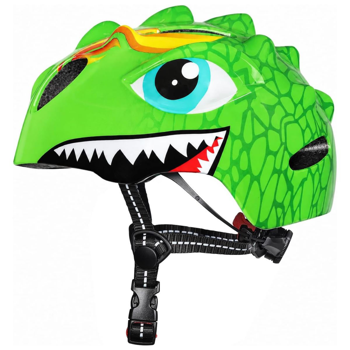 Cască de bicicletă verde pentru copii cu dinozaur