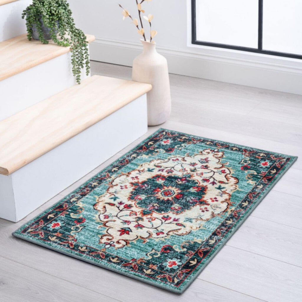 Taleta Durham Türkiz Virágos Beltéri Szőnyeg 50x80cm - BShopy