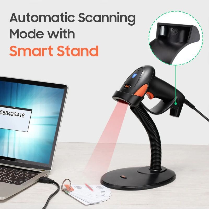 Tera 6900 1D Lézeres USB Vonalkódolvasó Intelligens Állvánnyal – Gyors és Precíz Szkennelés - BShopy
