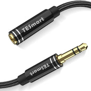 Cablu prelungitor pentru căști cu microfon TESmart TRS de 3,5 mm – Pentru telefon și PC (1,82 m, Negru)