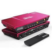 Comutator UHD HDMI TESmart – 4x1 (4 intrări 1 ieșire), 4K@60Hz, HDR10, Dolby Vision, S/PDIF, CEC, cu ieșire audio (roșu coral)