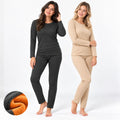 Set lenjerie termică damă – bluză și izmene căptușite cu fleece, elastic, gri antracit și bej