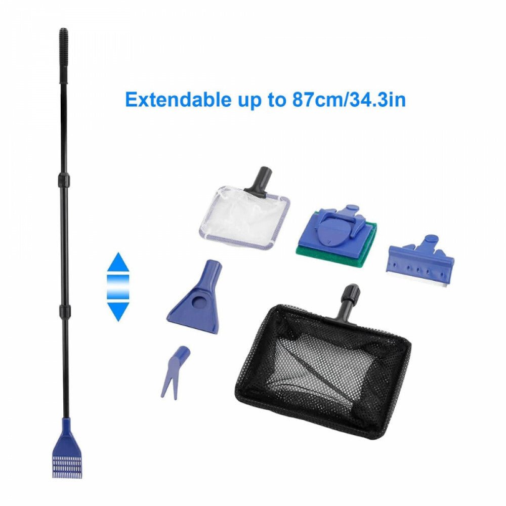 Többfunkciós Akvárium Tisztító Szett - Teleszkópos Nyéllel, Hálóval és Kefékkel - BShopy