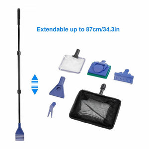 Többfunkciós Akvárium Tisztító Szett - Teleszkópos Nyéllel, Hálóval és Kefékkel - BShopy