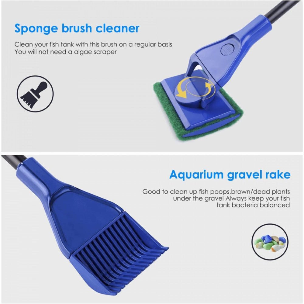 Többfunkciós Akvárium Tisztító Szett - Teleszkópos Nyéllel, Hálóval és Kefékkel - BShopy