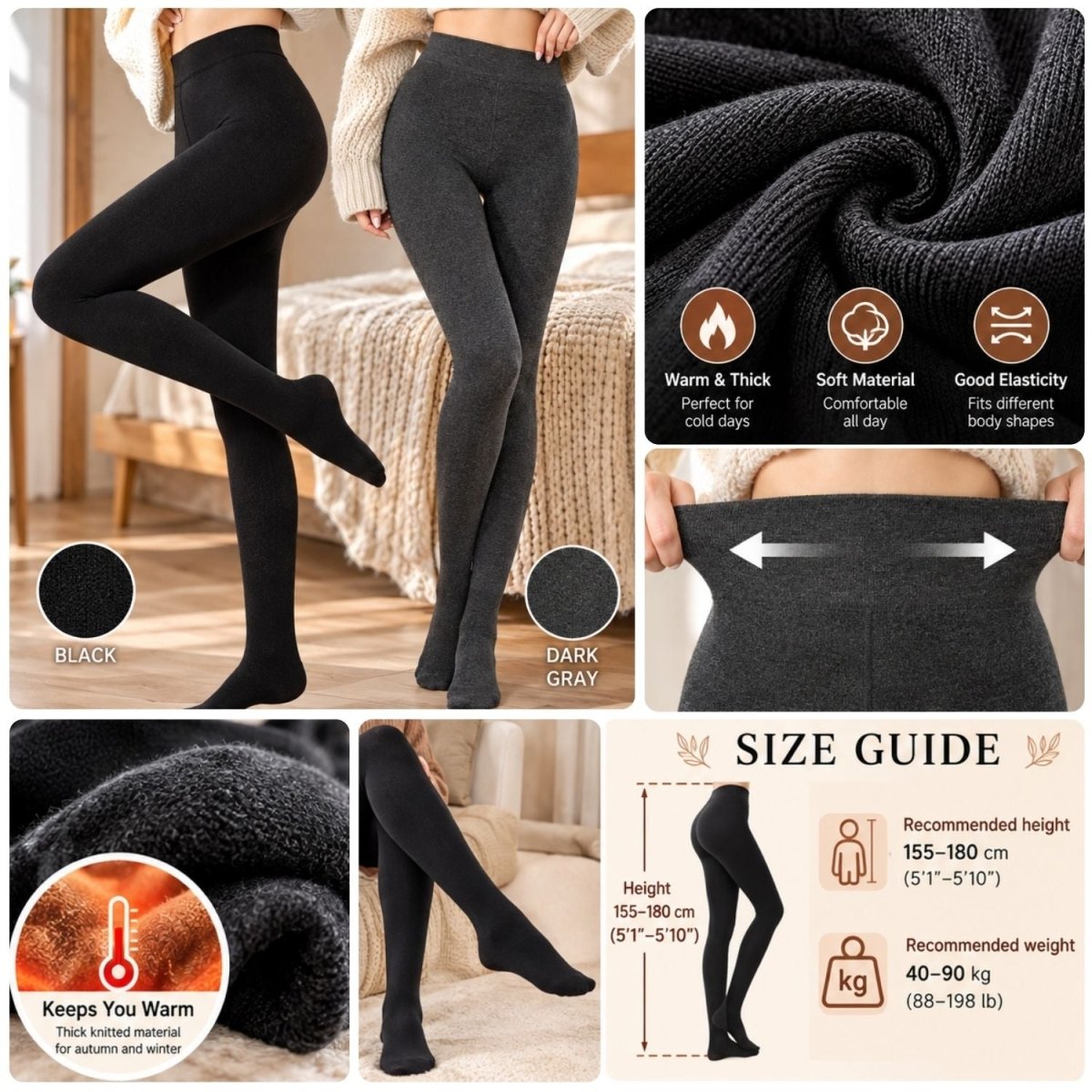 Ciorapi damă Yulaixuan – set de 2 buc. (negru și gri), aspect comod și elegant - BShopy