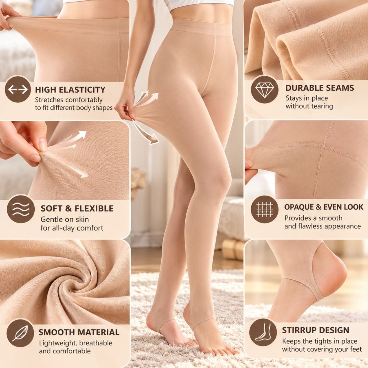 Ciorapi fără talpă pentru femei Yulaixuan, 3 perechi (culoarea pielii) - BShopy