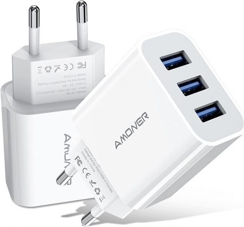 Adaptor de încărcare cu 3 porturi Amoner Network 2 buc (alb)