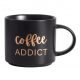 Cană din ceramică cu inscripție „Coffee ADDICT” 410 ml (negru, cu inscripție aurie)