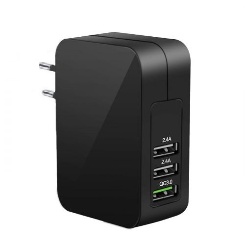 Adaptor pentru încărcător de rețea USB Amoner Fast Charger are 3 porturi (negru)