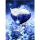 Noapte de pictură cu diamant cu model floral și pisică 35 x 25 cm