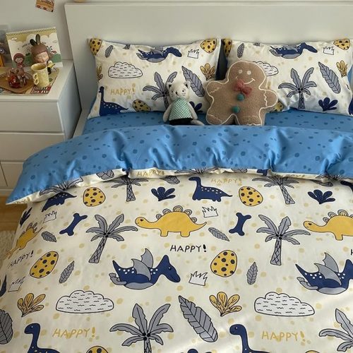 Cuvertură de pat pentru copii GETIYA Dinós (albastru și alb) 135x200cm