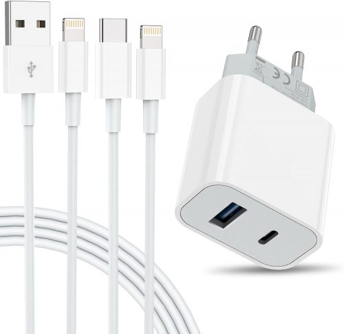 Conector USB Amoner de 32 W + cablu de încărcare USB-C de 20 W + cablu de încărcare USB de 12 W