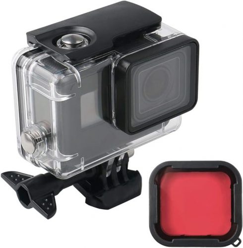 Carcasă transparentă impermeabilă Lupholue GoPro până la 50 m cu filtru roșu