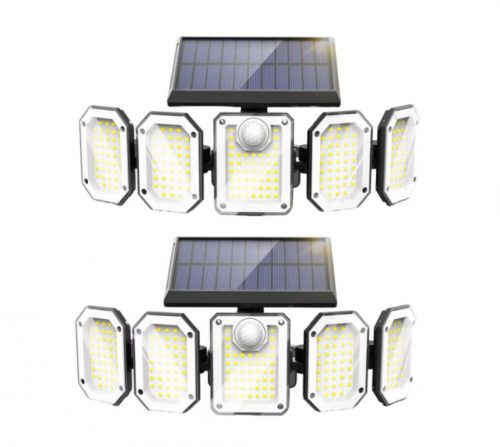 Lampă cu senzor de mișcare de exterior SolarGuard Pro 360° - 5 capete, 500 lumeni, cu baterie de 2400 mAh