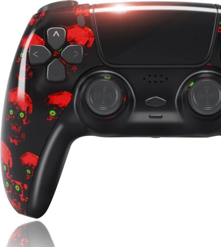 Controler compatibil BPlay PS4, joystick de la distanță cu vibrație duală, mufă audio și încărcător (cranii roșii)